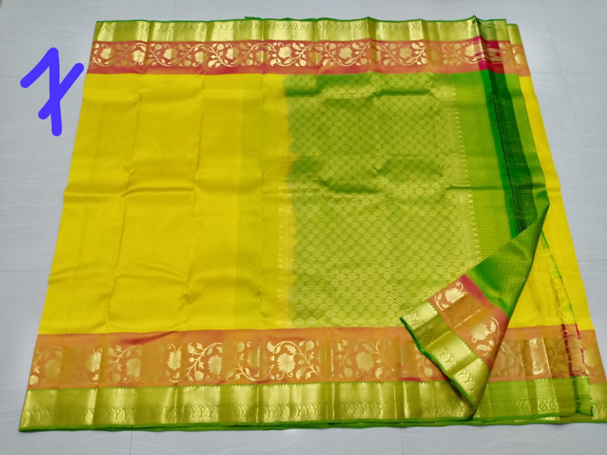 Kanchi Soft Silk Sarees Mango and Flower Design Butter Yellow w ...