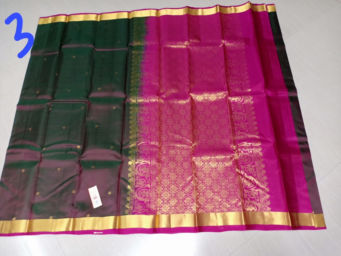 Kanchipuram Soft Silk Putta Zari Sarees Green w/ Hot Pink Color ...