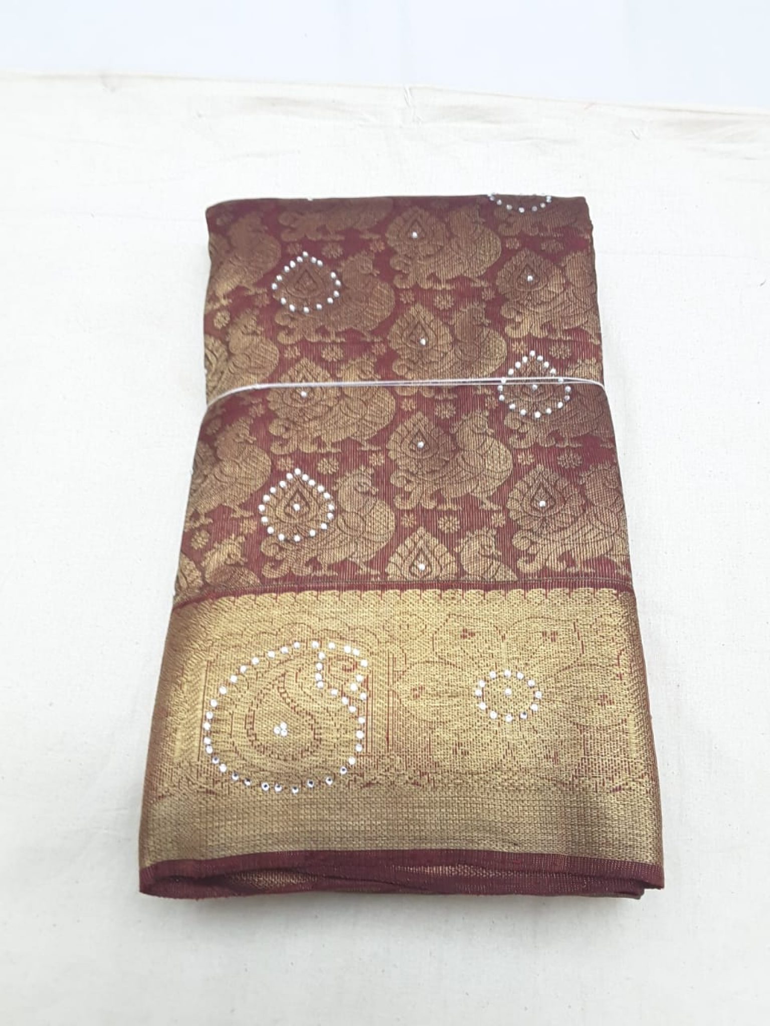 Kanchi Pure Silk Sarees Stone Work Annam and Flower Design Dark ...