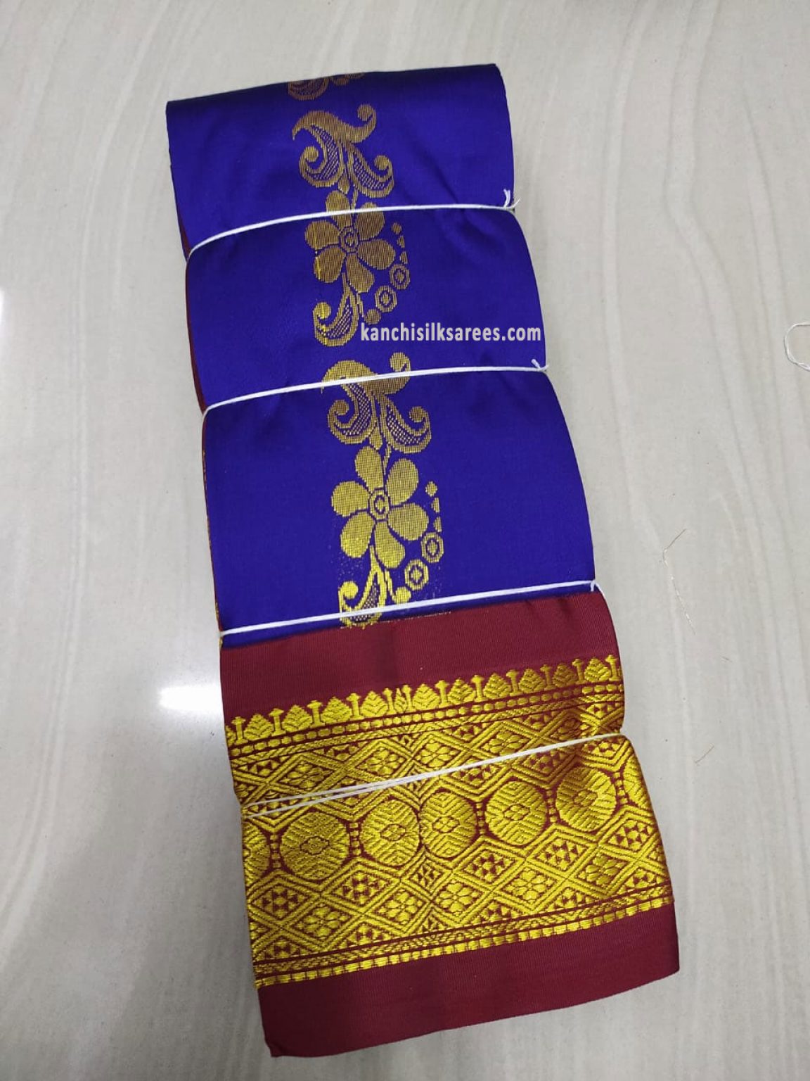 One Side Border Kanchipuram Gift Silk Sarees Flower Design Ink Blue w ...