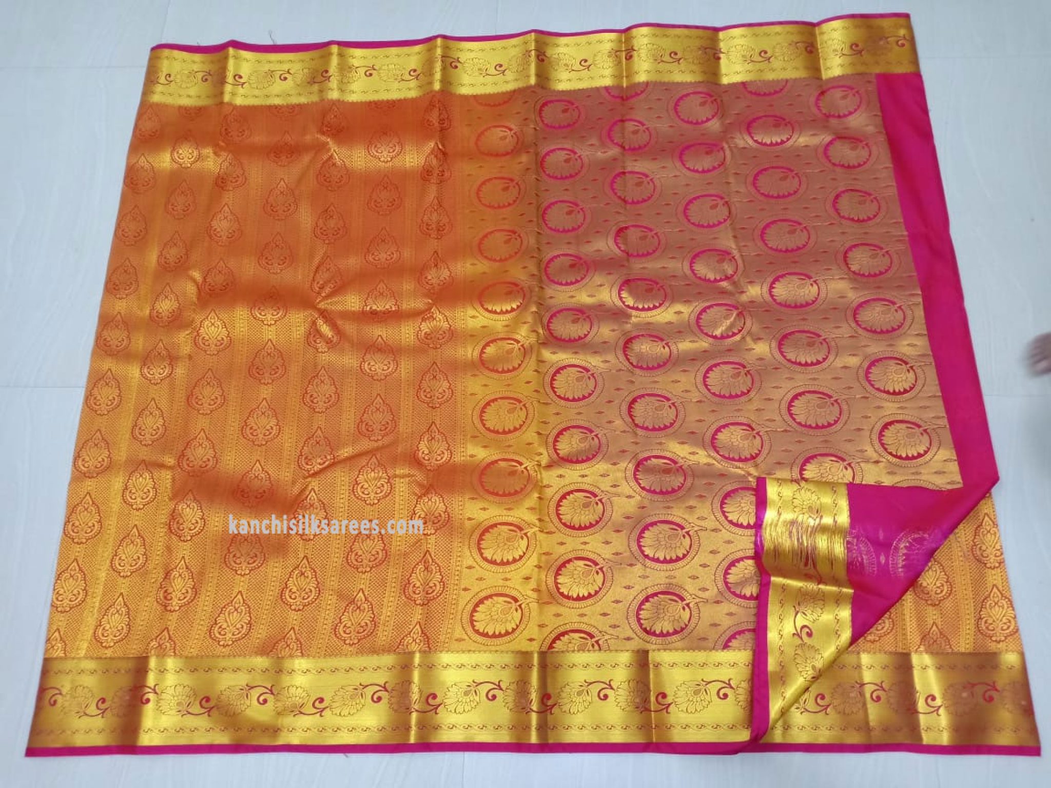 Kanchipuram Pure Silk Economy Wedding Sarees Flower Design Cherry Red w ...