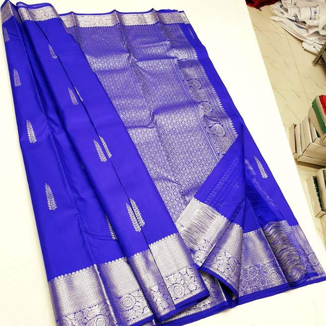 Ink blue saree with blue border - Sri Kumaran Stores