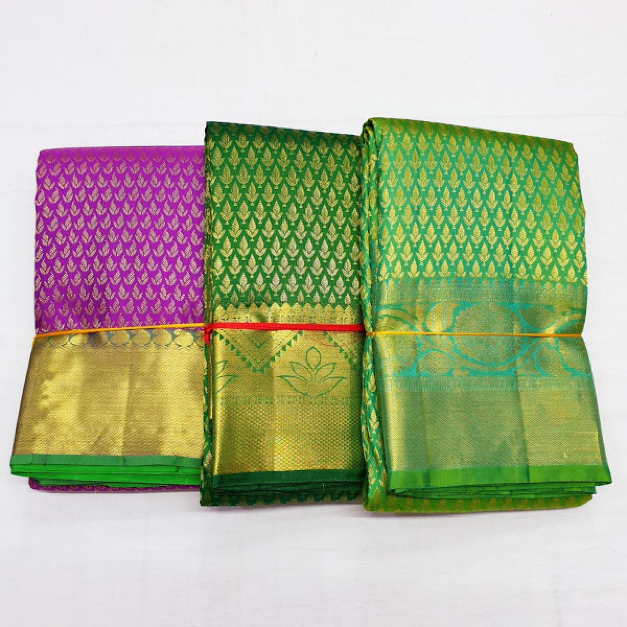 Bridal Collection Kanchipuram Pattu Silk Thick Border Sarees (Purple ...