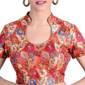 Collar Designer Blouse Orange Color