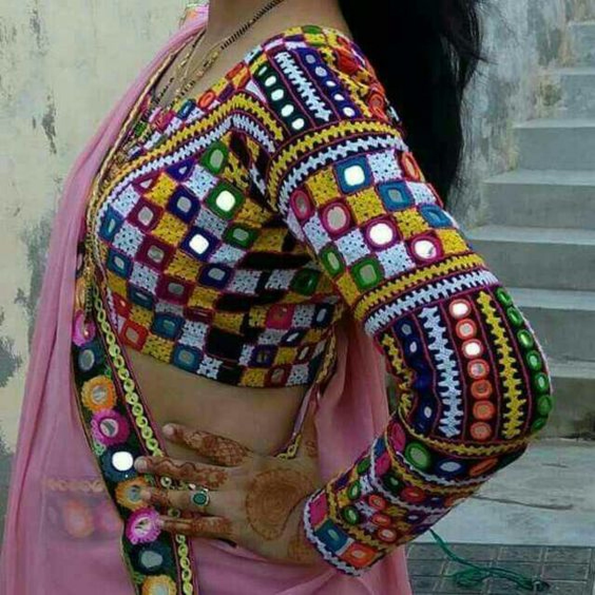 Full Sleeves Designer Blouse Mirror Work Multi Color Kanchipuram Silk