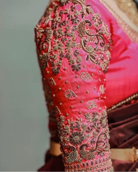 Latest Hand Stone and Thread Work Bridal Blouse Pink Color ...