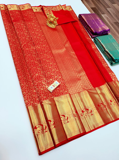 Buy aatmay Woven Kanjivaram Silk Blend Red Sarees Online @ Best Price In  India | Flipkart.com