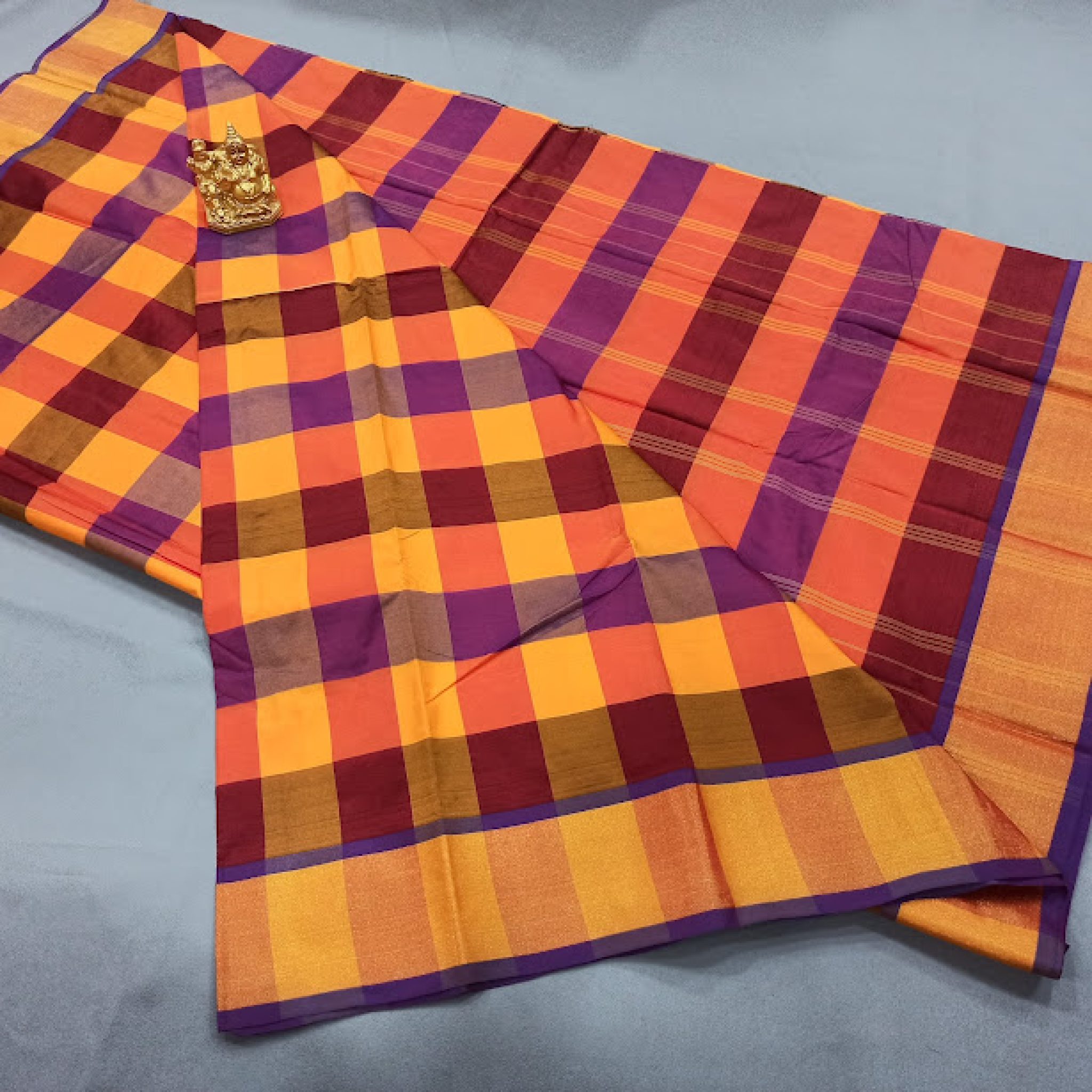 big-checks-semi-soft-silk-saree-light-weight-multi-color-kanchipuram-silk-sarees