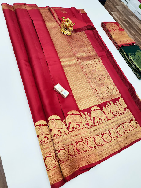 Navy and Red Pochampally Double Ikat Silk Handloom Saree with Big Elep –  Uppada