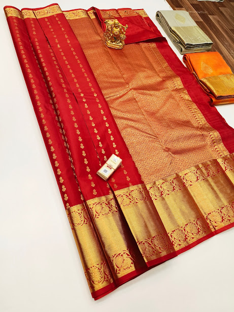 Chilli Red Kanjivaram Silk Saree With Floral Weaving | Singhania's