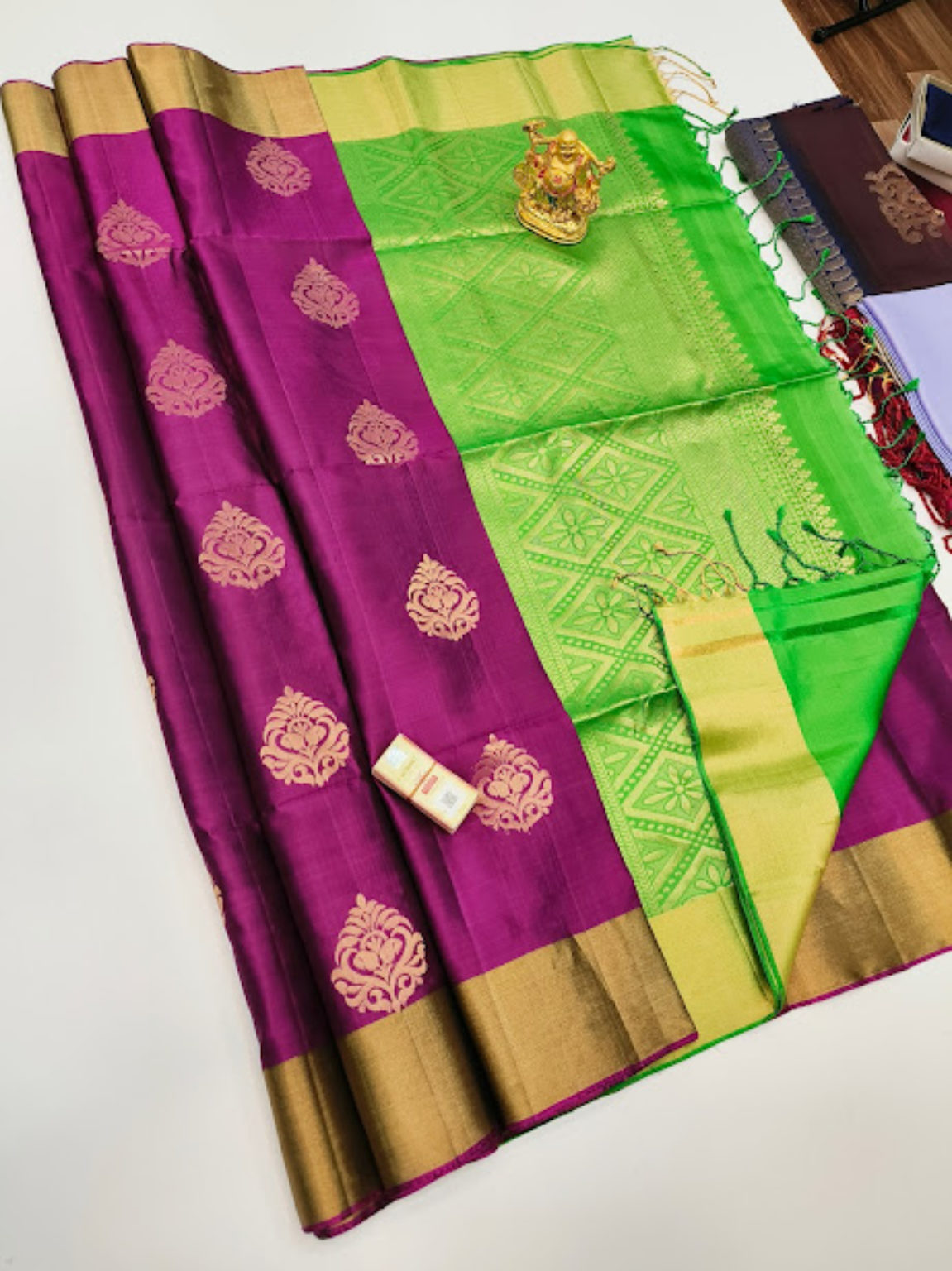 New Design Pure Soft Silk Saree Magenta And Parrot Green Color W ...