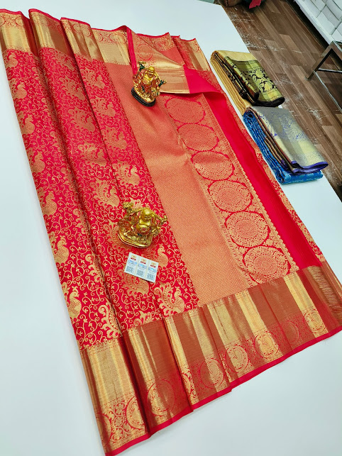 Reach Red Color Kanchipuram Silk Weave Base Saree With Zari Border Work