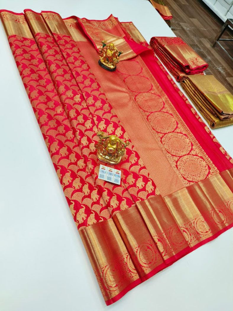 Elephant Design Kanjivaram Pure Wedding Silk Saree Red Color w/ Blouse ...