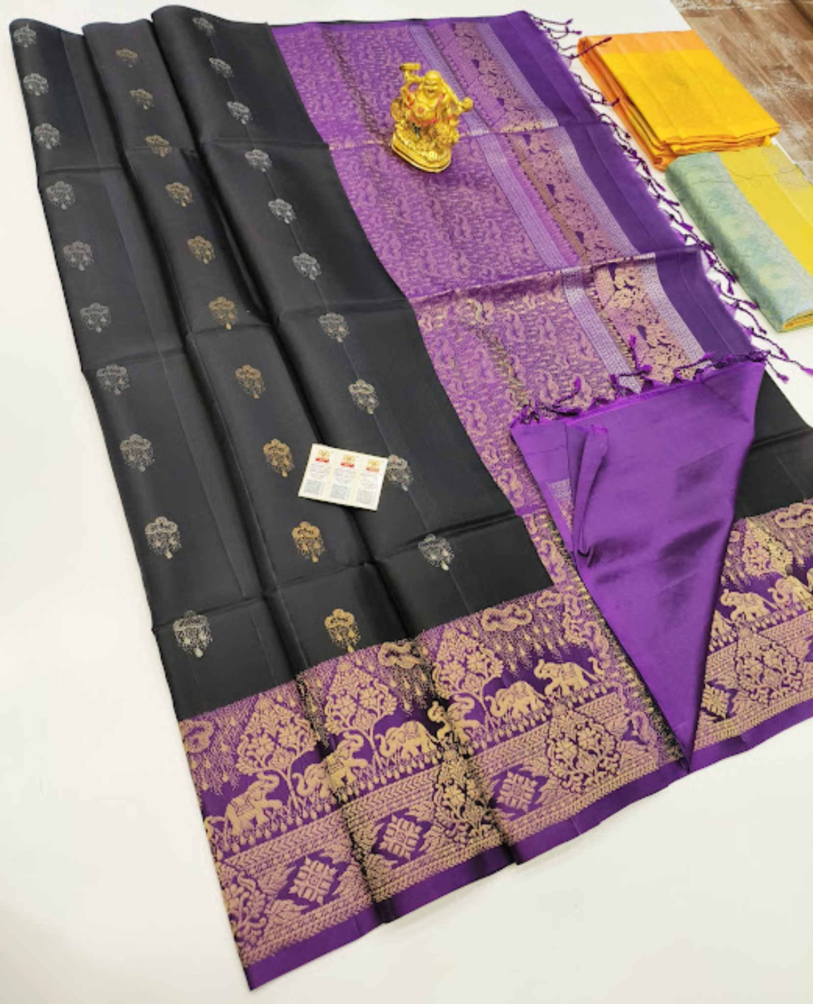 Elephant Design Pure Soft Silk Saree Black Color w/ Blouse ...