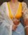 New Simple V Neck and Thread Work Party Blouses Yellow and White Color