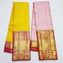 Trendy Kanjivaram Pure Silk Saree Bridal Collection Full Koravai Small Border and Big Border WEDDING Sarees (Yellow / Lotus Rose)