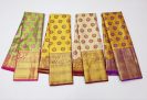 Flower Design Kanchipuram pure silk saree full tissue silk saree bridal collection koravai design (Green / Yellow / Pineapple Yellow / Off White)