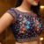 Party Blouse Embroidery Flower Design Ink Blue Color