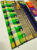 Checked Design Pure Kanjivaram Fancy Silk Saree Green, Blue and White Color w/ Blouse